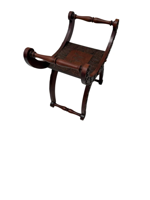 Art Nouveau Walnut Savonarola Hand-Carved Stool, 1900s